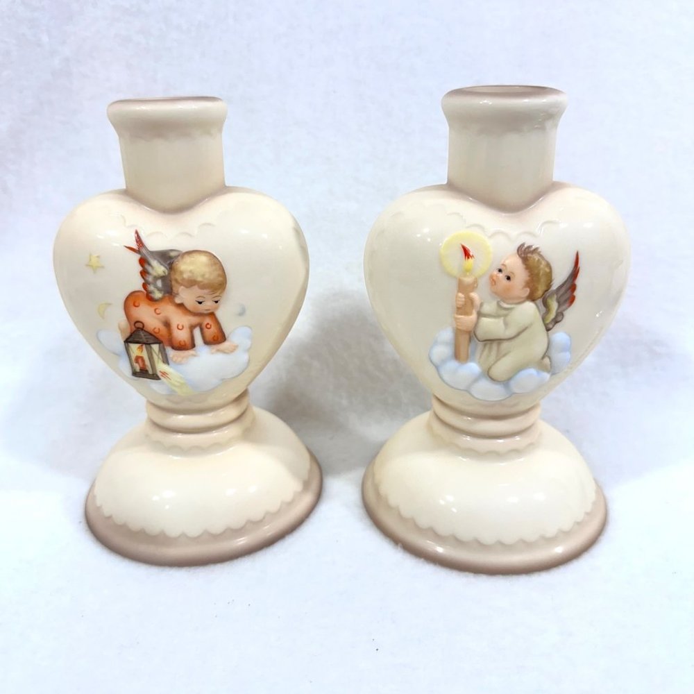Hummel Heart Shaped "Searching Angels" Candlesticks Danbury Mint Licensed